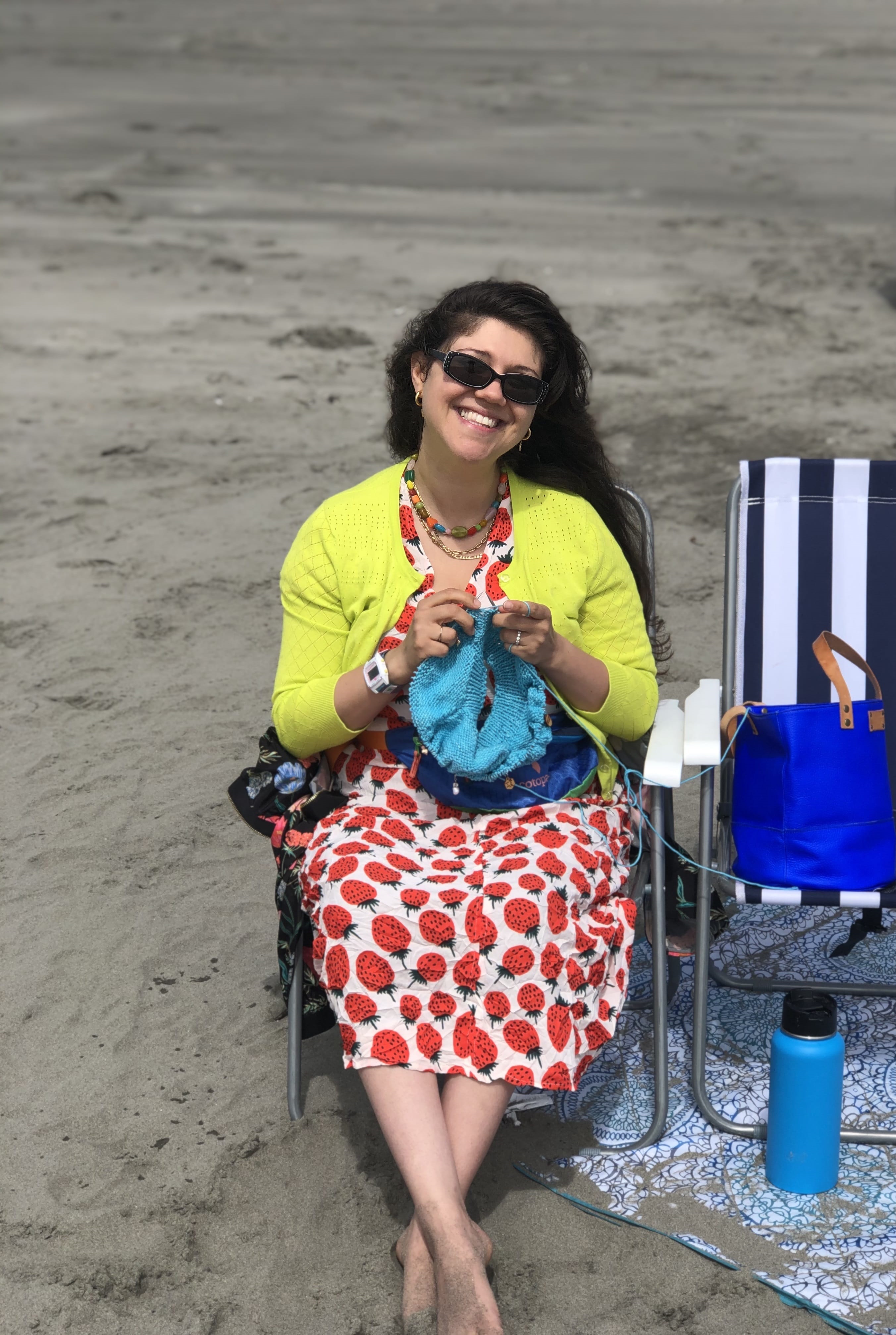 knitting on the beach